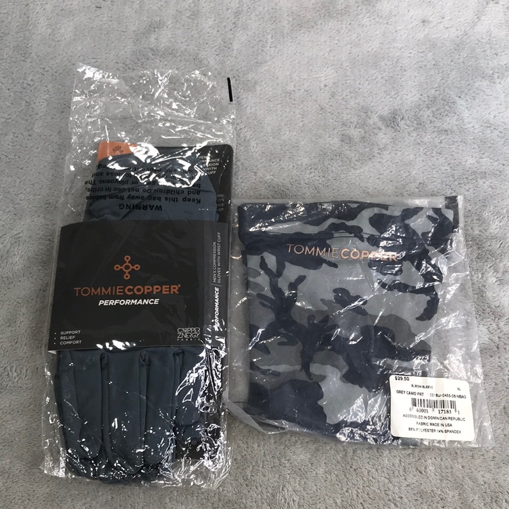 Tommie Copper Men's Full Finger Compression Gloves and Elbow Sleeve XL New